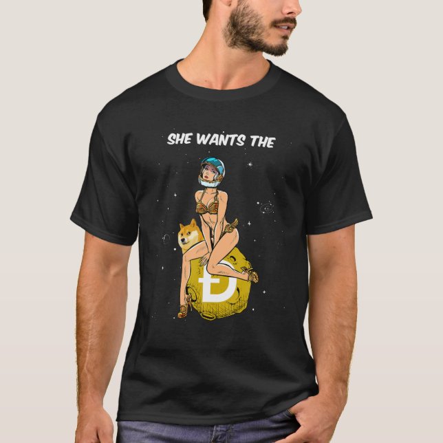 Camiseta Criptomoeda Ela Quer A Cripto De Cães De Dogecoina (Frente)