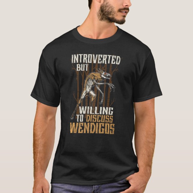 Camiseta Criptozoologia do folclore da pele criptid Wendigo (Frente)