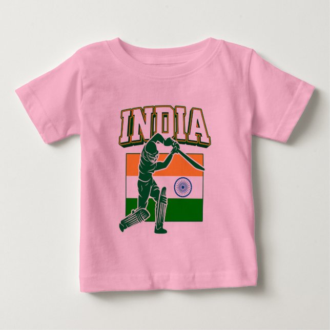 Camiseta Críquete da Índia com Presente de Bandeira da Índi (Frente)