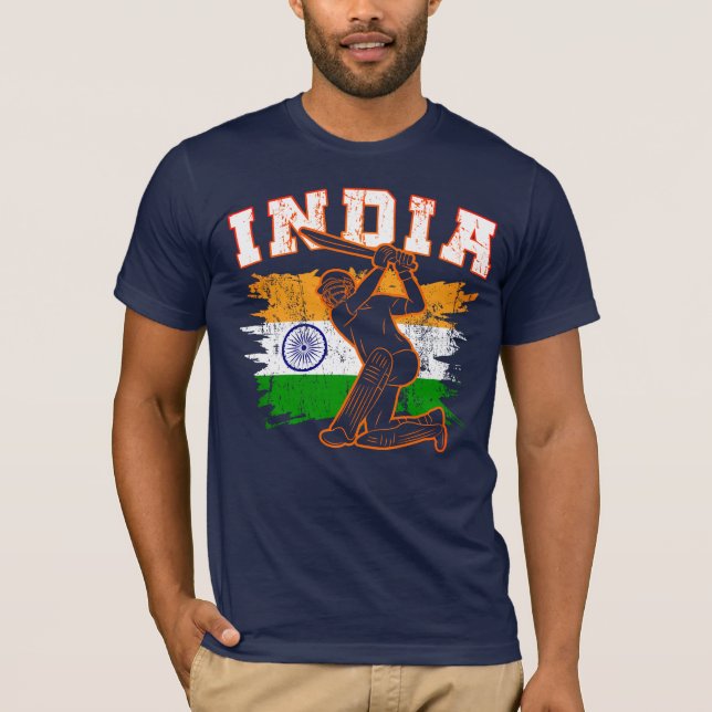 Camiseta Críquete da Índia com Presente de Bandeira da Índi (Frente)
