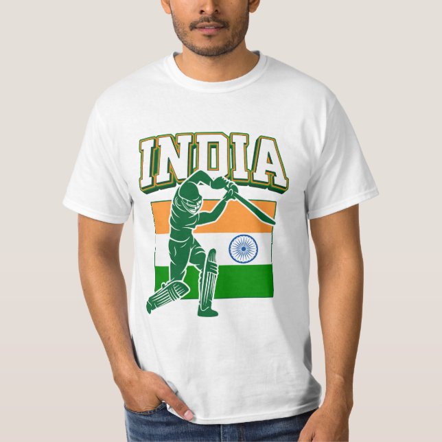 Camiseta Críquete da Índia com Presente de Bandeira da Índi (Frente)
