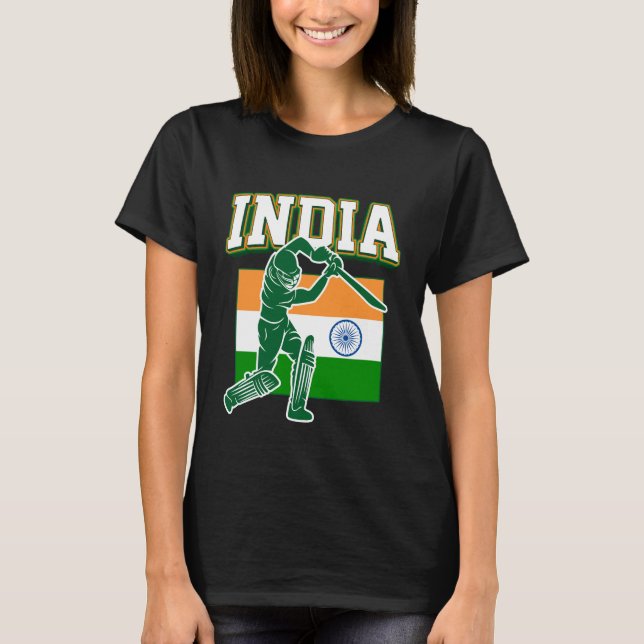 Camiseta Críquete da Índia com Presente de Bandeira da Índi (Frente)