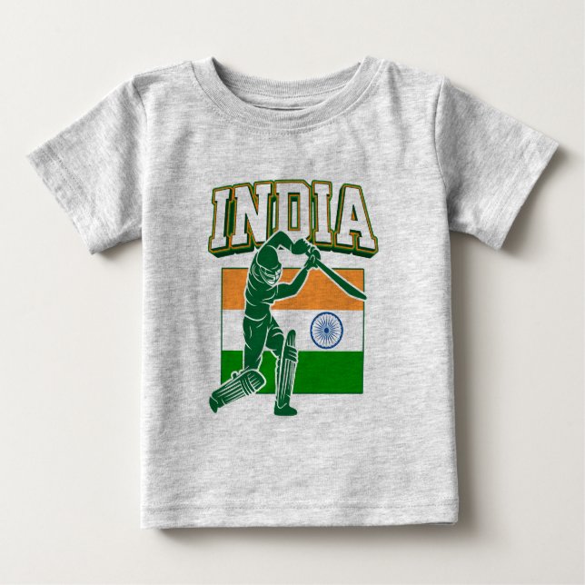 Camiseta Críquete da Índia com Presente de Bandeira da Índi (Frente)