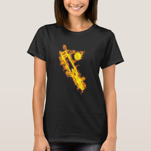 Camiseta Críquete De Fogo E Batedor De Bola (Frente)