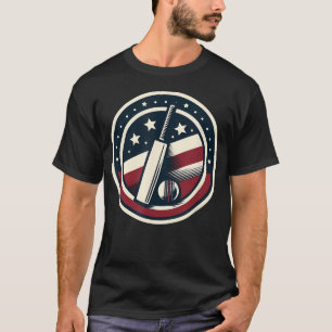 Camiseta Críquete EUA em Cores da Bandeira Americana Vermel
