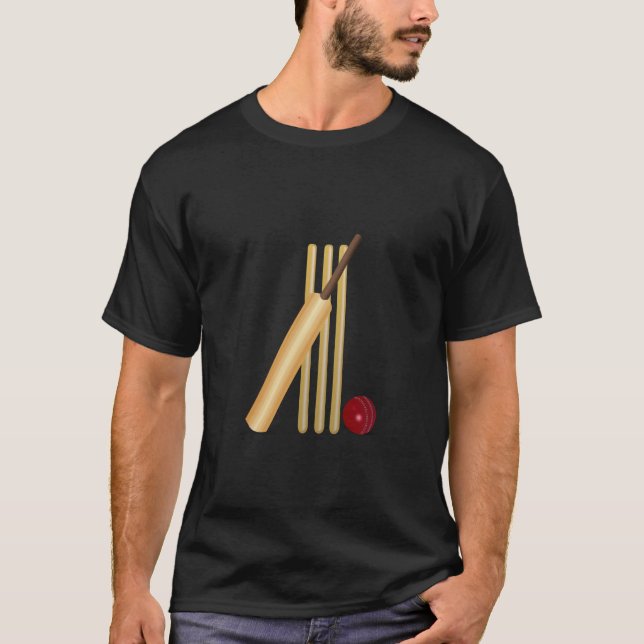 Camiseta Críquete, Wicket, Bat e Ball (Frente)