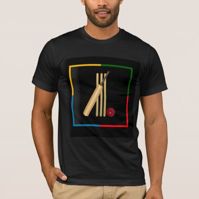 Camiseta Críquete, wicket, taco e bola,  (Frente)