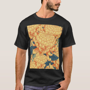 Camiseta crisântemos japoneses: padrão floral amarelo.