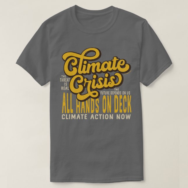 Camiseta Crise climática - Todos os Mãos no Deck Retro Lara (Frente do Design)