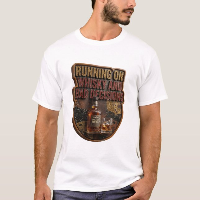 Camiseta Crisp CORRENDO COM UÍSQUE E MÁS DECISÕES (Frente)