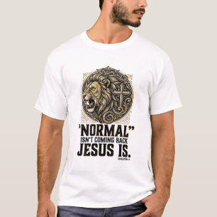 Camiseta Cristã Cruz do Leão Jesus Está Voltando