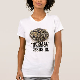 Camiseta Cristã Cruz do Leão Jesus Está Voltando