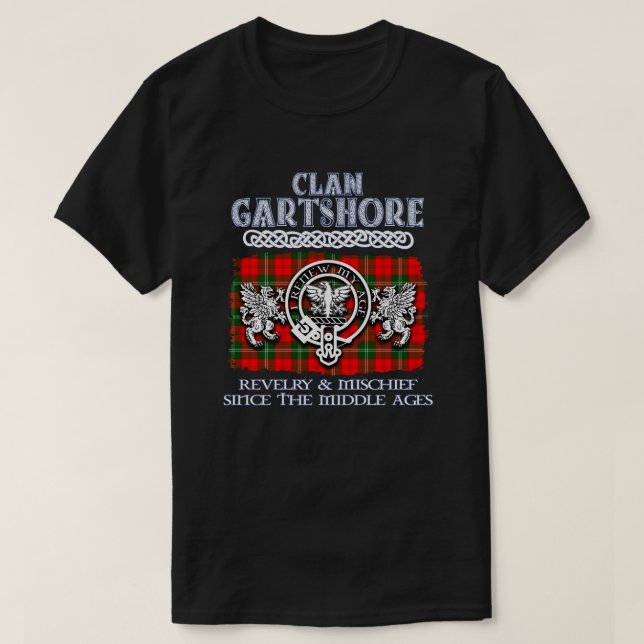 Camiseta crista do clã Gartshore clãs escoceses sobrenome e (Frente do Design)