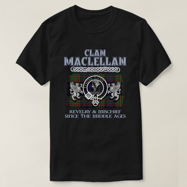 Camiseta crista do clã MacLellan clãs escoceses sobrenome e (Frente do Design)