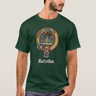 Camiseta Crista do Clã MacLellan sobre Tartan Antigo