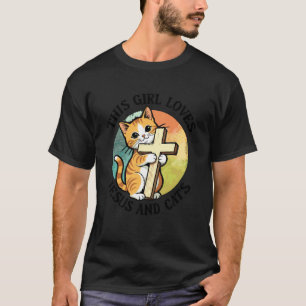 Camiseta Cristã Esta Garota Ama Jesus e Gatos Abraçando Gat