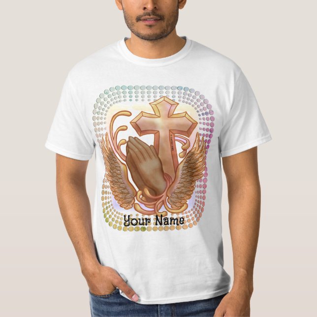 Camiseta Cristã Mãos em Oração Sépia (Frente)