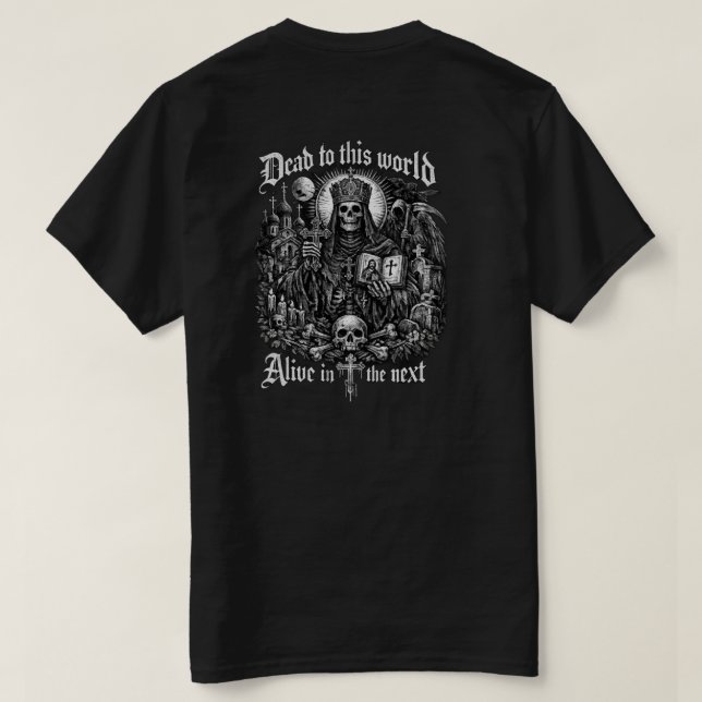 Camiseta Cristã Morto para Este Mundo (Verso do Design)