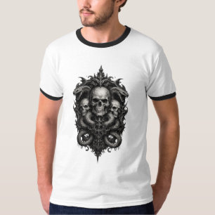 Camiseta Crista Ornata com Três Caveiras Góticas