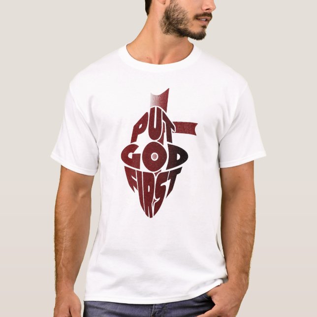 Camiseta Cristã Retro 'Coloque Deus em Primeiro Lu (Frente)