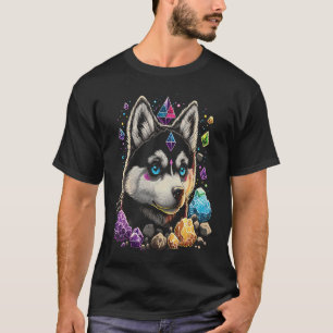 Camiseta Cristais Esotéricos de Cachorro Husky Fofa Ilustra