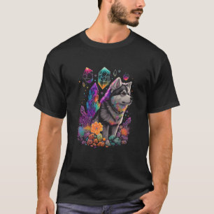 Camiseta Cristais Esotéricos de Cachorro Husky Ilustração F