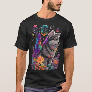 Camiseta Cristais Esotéricos de Cachorro Husky Ilustração F