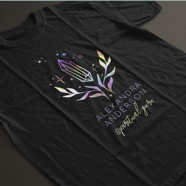 Camiseta Cristais Espiritais Holográficos Holográficos Negr (Black Mystical Holographic Spiritual Crystals T-Shirt)