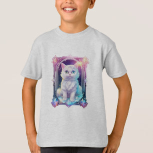 Camiseta Cristal Gatinho Branco de Xadrez Preta e Roxo