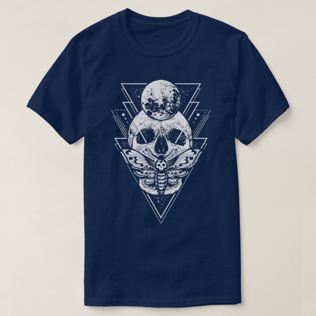 Camiseta Cristal Moon e Death Moth Mystic Pagan Skeleton (Frente do Design)