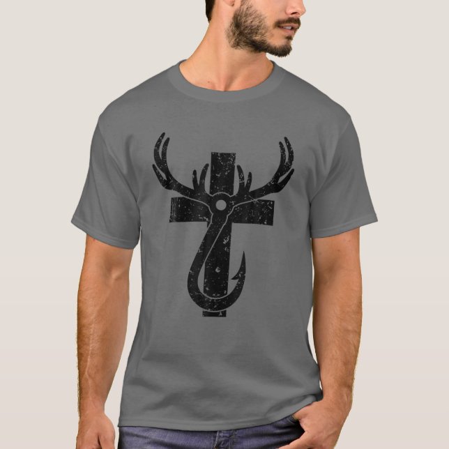 Camiseta Cristão Engraçado Caçando Presente Para Homens (Frente)