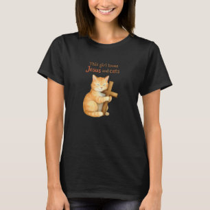 Camiseta Cristianismo Esta Garota Ama Jesus e Gatos Abraçan