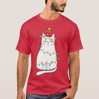 Camiseta Cristo Cat Lover Xmas Iluminação Familiar Correspo