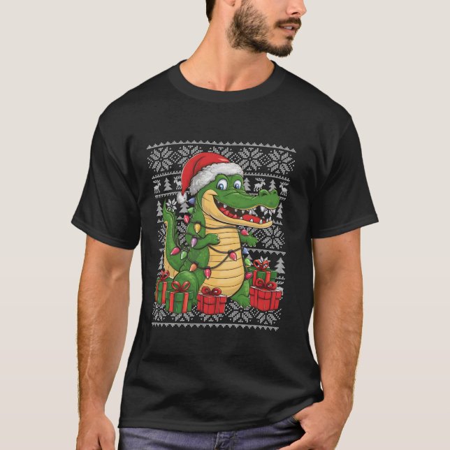 Camiseta Cristo Crocodilo de Santa Hat Ugly Style Sweater (Frente)