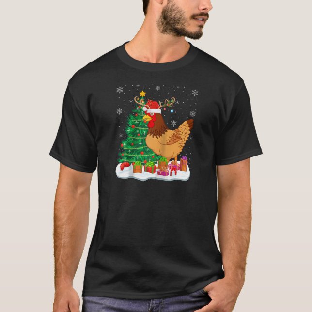 Camiseta Cristo de Santa Hat para Luzes de Natal em Frango (Frente)
