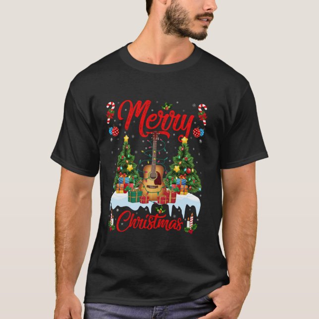 Camiseta Cristo de Violão Musical de Santa Hat com Iluminaç (Frente)