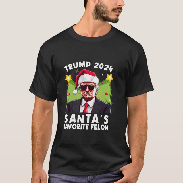 Camiseta Cristo favorito do Felon Trump 2024 Santa Hat de p (Frente)