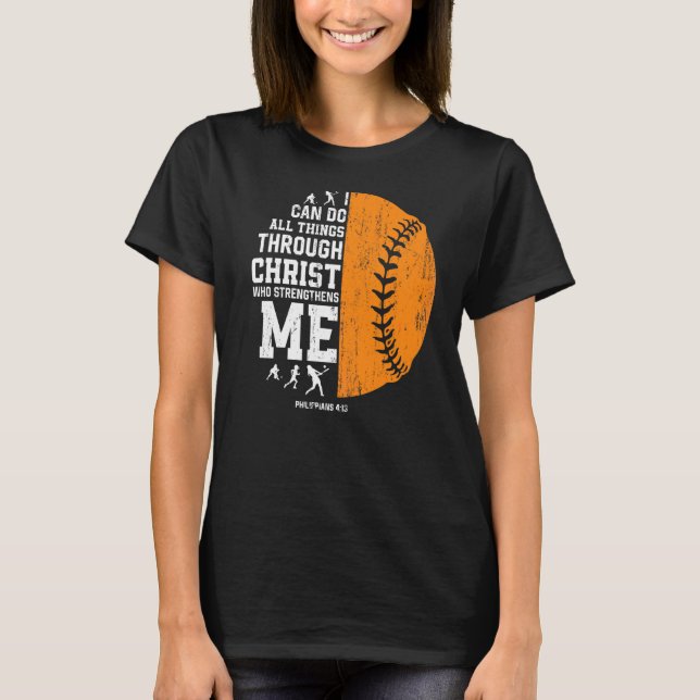 Camiseta Cristo me reforça cristão religioso Softbal (Frente)