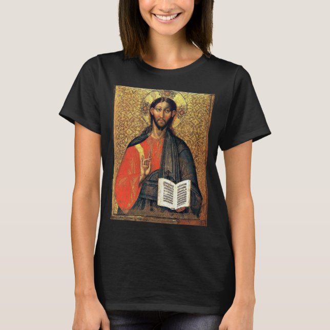 Camiseta Cristo Pantocrator Ícone Ortodoxo Século XVI  (Frente)