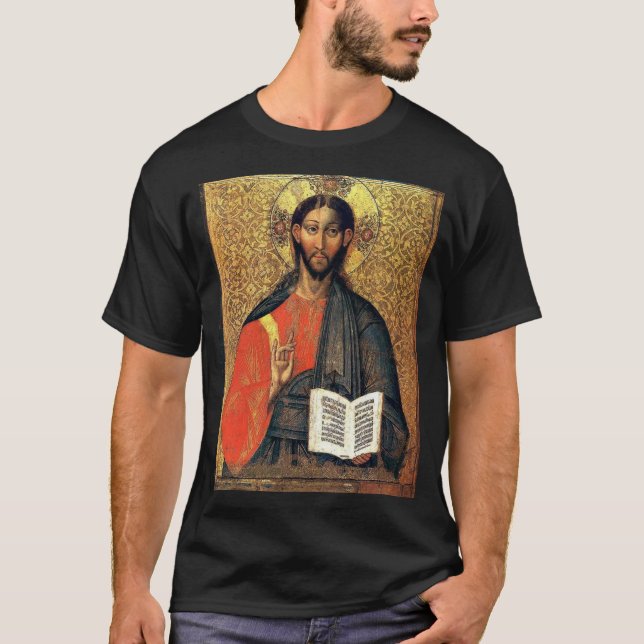 Camiseta Cristo Pantocrator Ícone Ortodoxo Século XVI  (Frente)