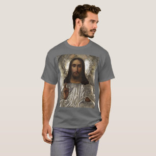 Camiseta Cristo Pantocrator Silver Oklad Riza Ícone Russo
