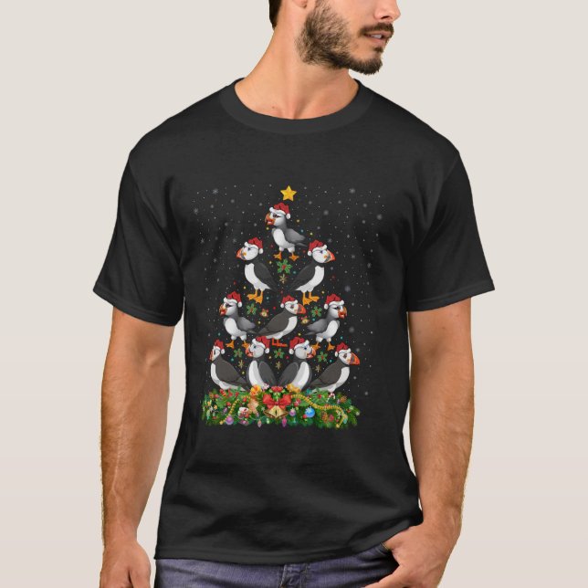 Camiseta Cristo Puffin Bird Xmas Tree Gift Santa Hat Puffin (Frente)