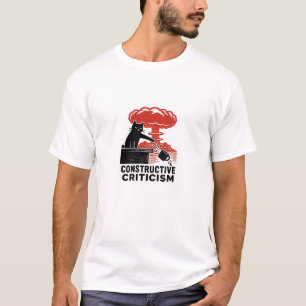 Camiseta Crítica Construtiva de Gato Engraçado Meme Linocut