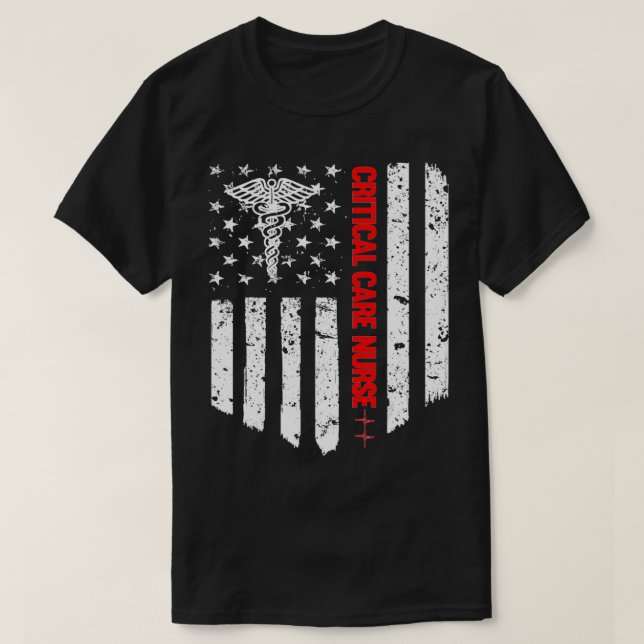 Camiseta Critical Care Nurse American Flag RN Registrada Nu (Frente do Design)