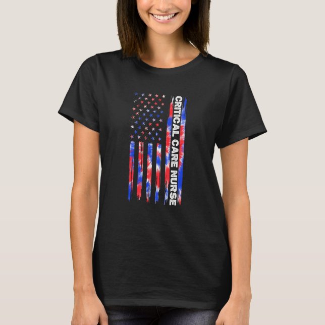 Camiseta Critical Care Nurse ICU Tie Dye American Flag 4th  (Frente)
