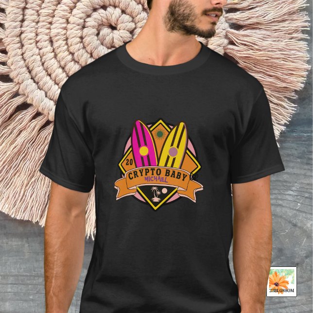 Camiseta CRIYPTO BABY bebê com nome e data de nascimento (Criador carregado)