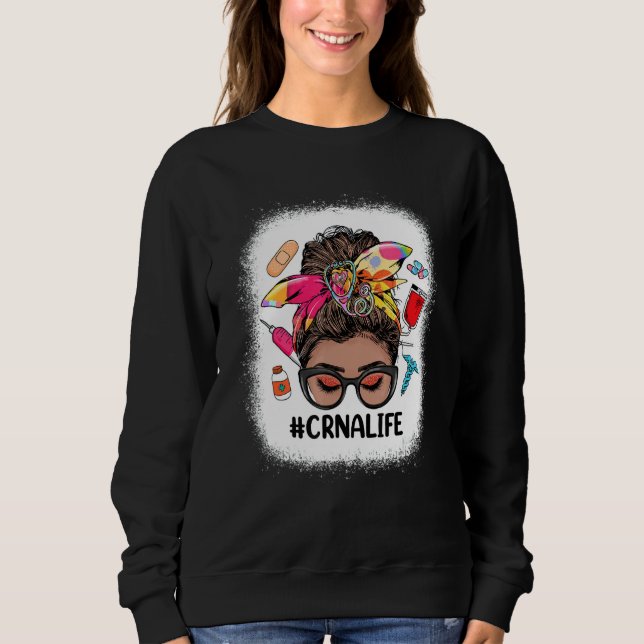 Camiseta CRNA Life Messy Bun Black Women Cute CRNA (Frente)