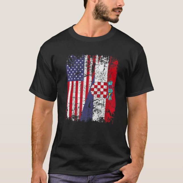 Camiseta CROÁCIA ROOTS Half American Flag CROATIA (Frente)