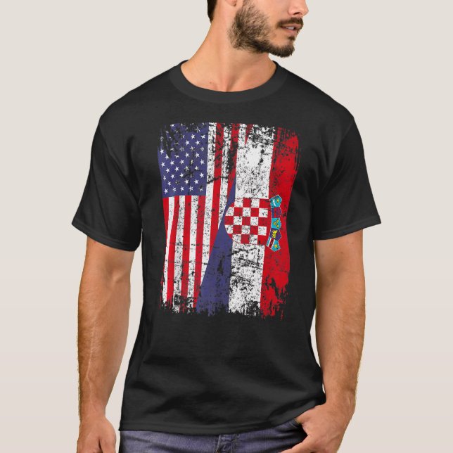 Camiseta Croata Roots Half American Flag Croácia (Frente)