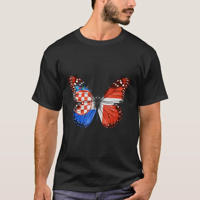 Camiseta Croatian Danish Flag Butterfly (Frente)